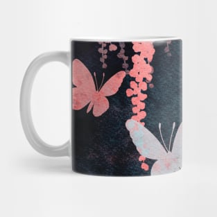 Wisteria and Butterflies Negative Painting Pink and Black Mug
